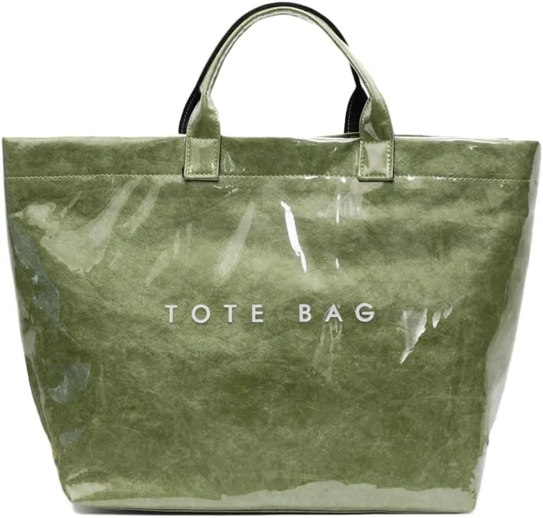 Large PVC Tote Bag for Women Letter Print Kraft Paper Bag Clear Plastic Tote Women's Top Handle Hobo Work Travel Bag
