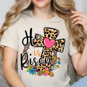 Leopard Cross He Is Risen Graphic T-Shirt Tshirt