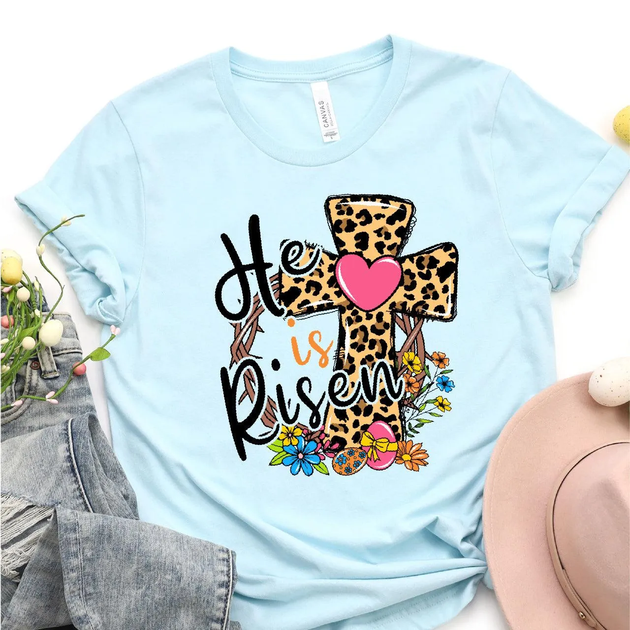 Leopard Cross He Is Risen Graphic T-Shirt Tshirt
