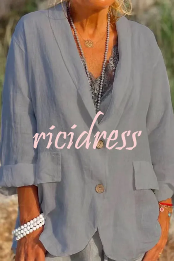 Linen Cotton Blend Long Sleeve Lightweight  Blazer