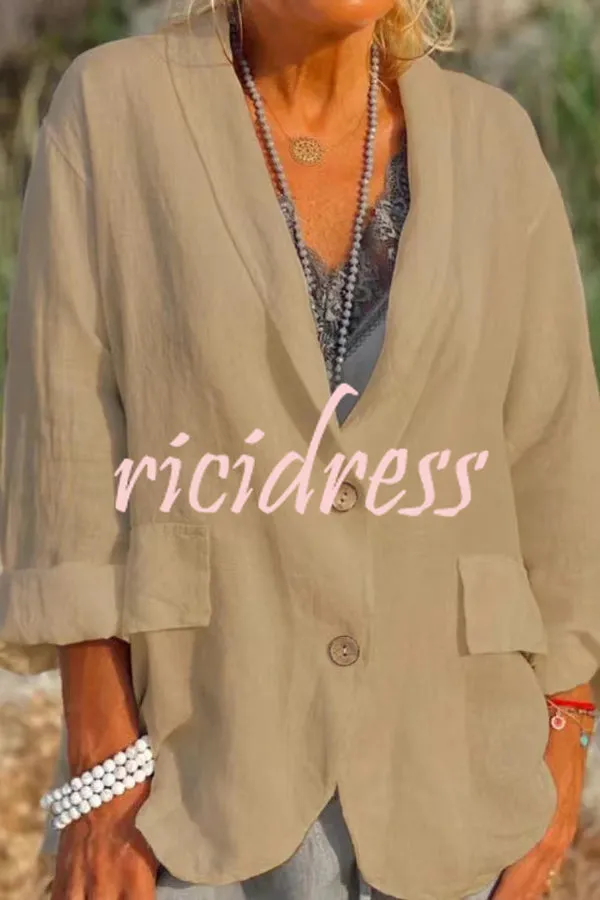 Linen Cotton Blend Long Sleeve Lightweight  Blazer