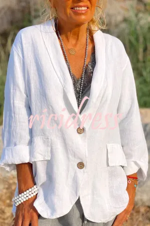Linen Cotton Blend Long Sleeve Lightweight  Blazer