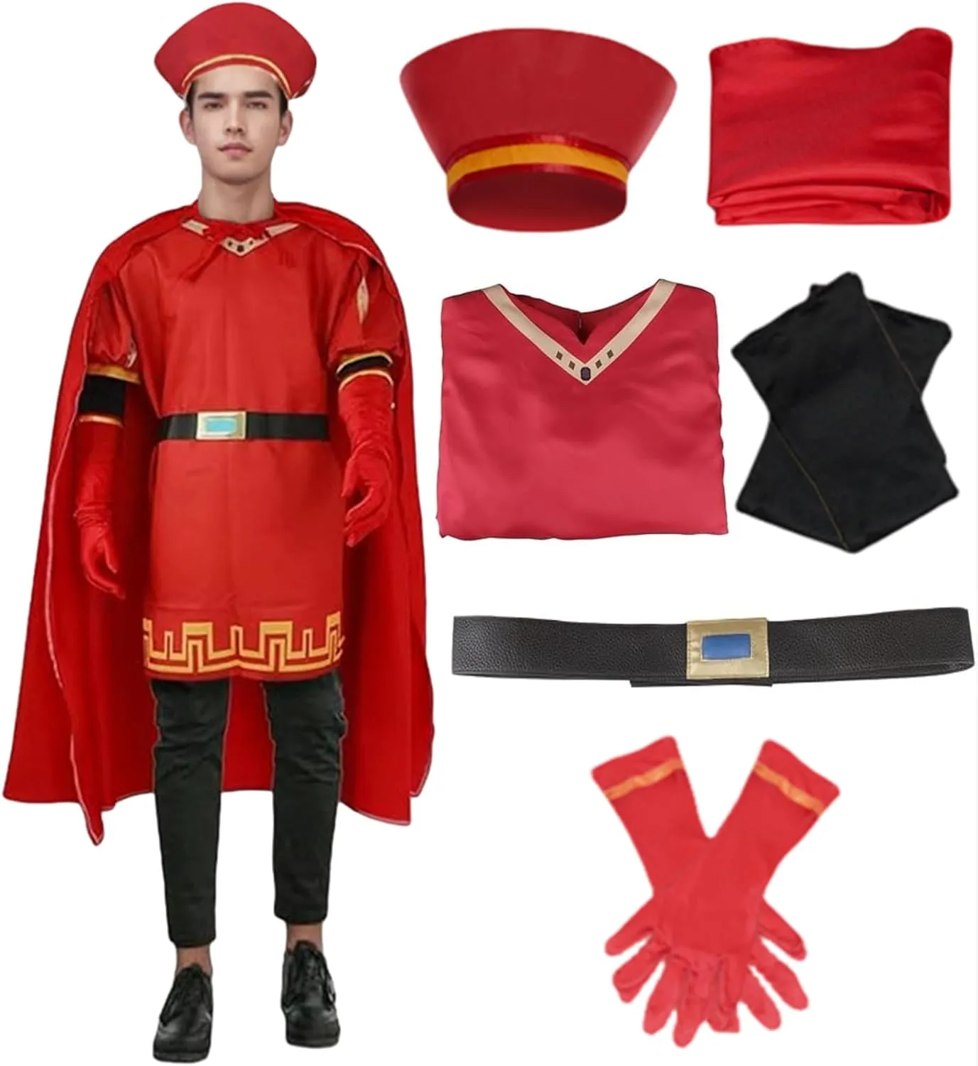 Lord Farquaad Costume Halloween Lord Farquaad Cosplay Red Cloak Top Costumes Robe Cape Clothes Full Set