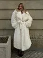 Luxury Lapel Faux Fur Short Coat For Women Casual Fluffy Full Sleeve Warm Female Jacket Autumn Winter Lady Cummuter Outerwear ﻿