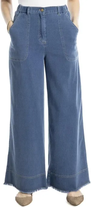 Max Studio Elastic Waist Wide Leg Pant with Pockets