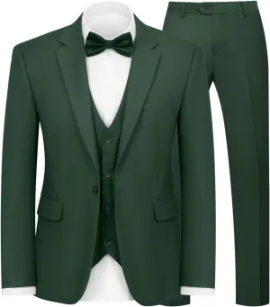 Men's 3-Piece Suit Slim Fit Suit Jacket Single Button Banquet Prom Wedding Suit Jacket Vest Pants and Bow Tie Set