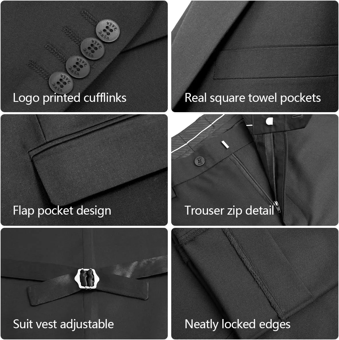 Men's 3-Piece Suit Slim Fit Suit Jacket Single Button Banquet Prom Wedding Suit Jacket Vest Pants and Bow Tie Set