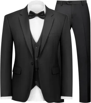 Men's 3-Piece Suit Slim Fit Suit Jacket Single Button Banquet Prom Wedding Suit Jacket Vest Pants and Bow Tie Set