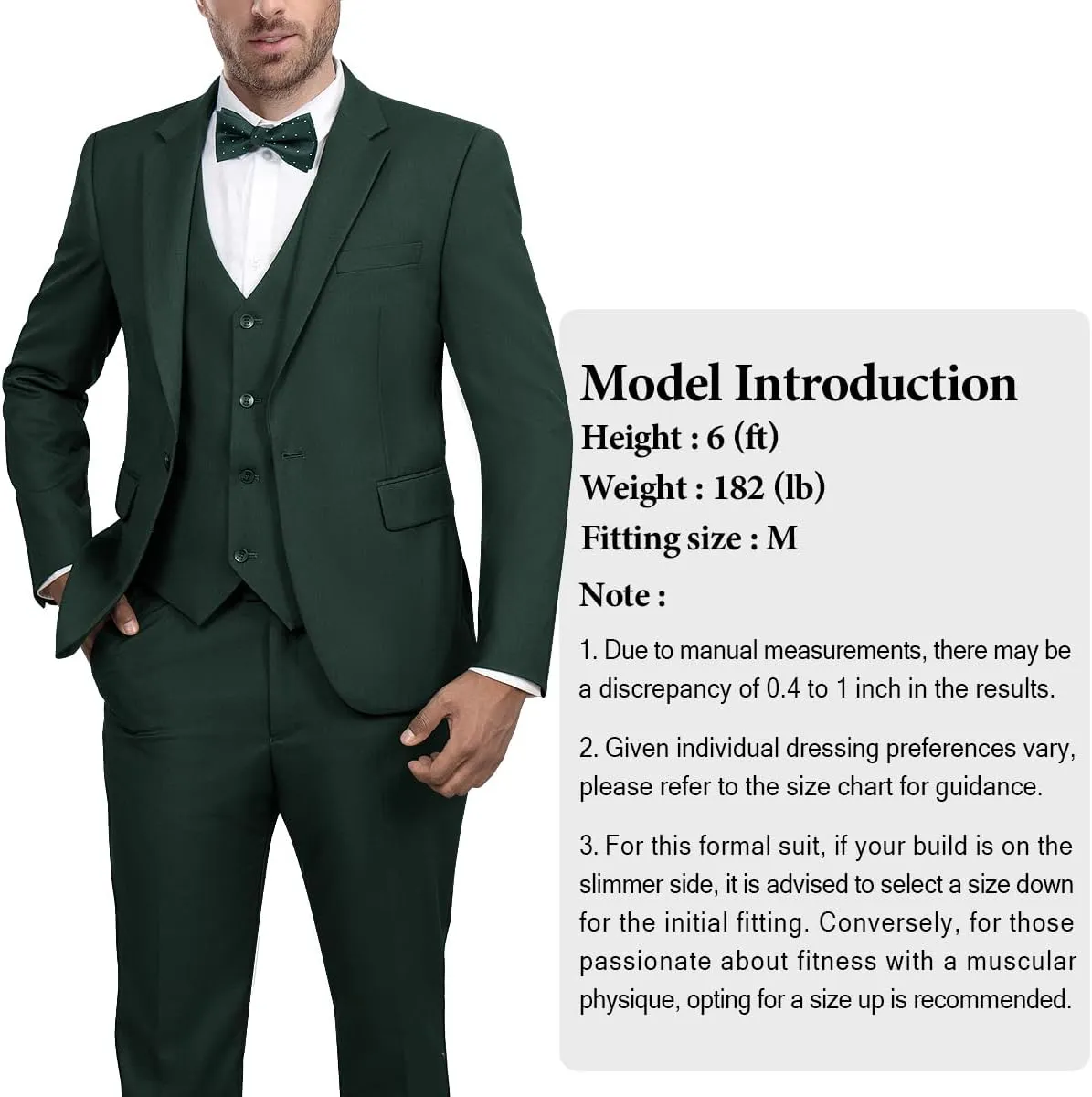 Men's 3-Piece Suit Slim Fit Suit Jacket Single Button Banquet Prom Wedding Suit Jacket Vest Pants and Bow Tie Set
