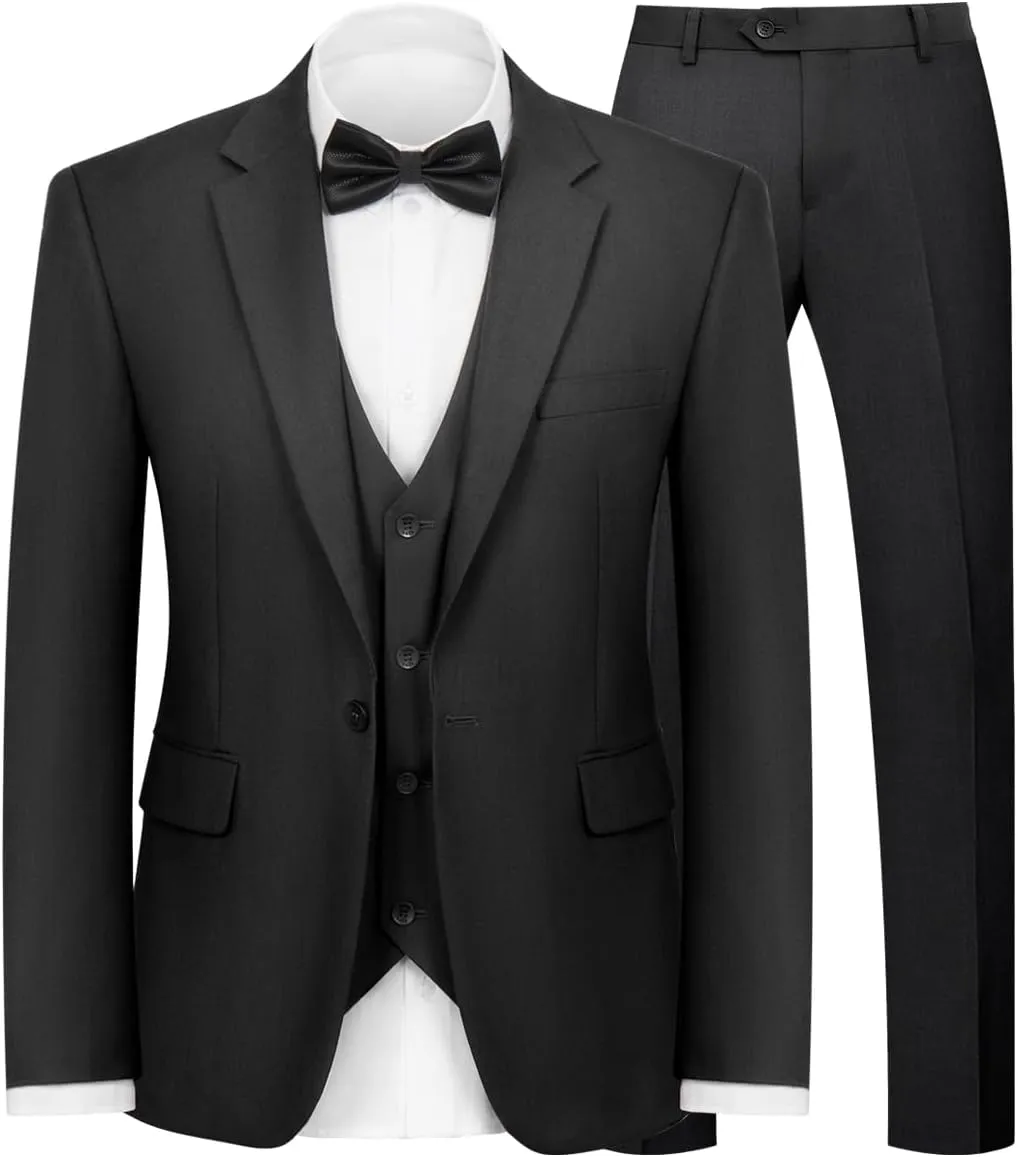 Men's 3-Piece Suit Slim Fit Suit Jacket Single Button Banquet Prom Wedding Suit Jacket Vest Pants and Bow Tie Set