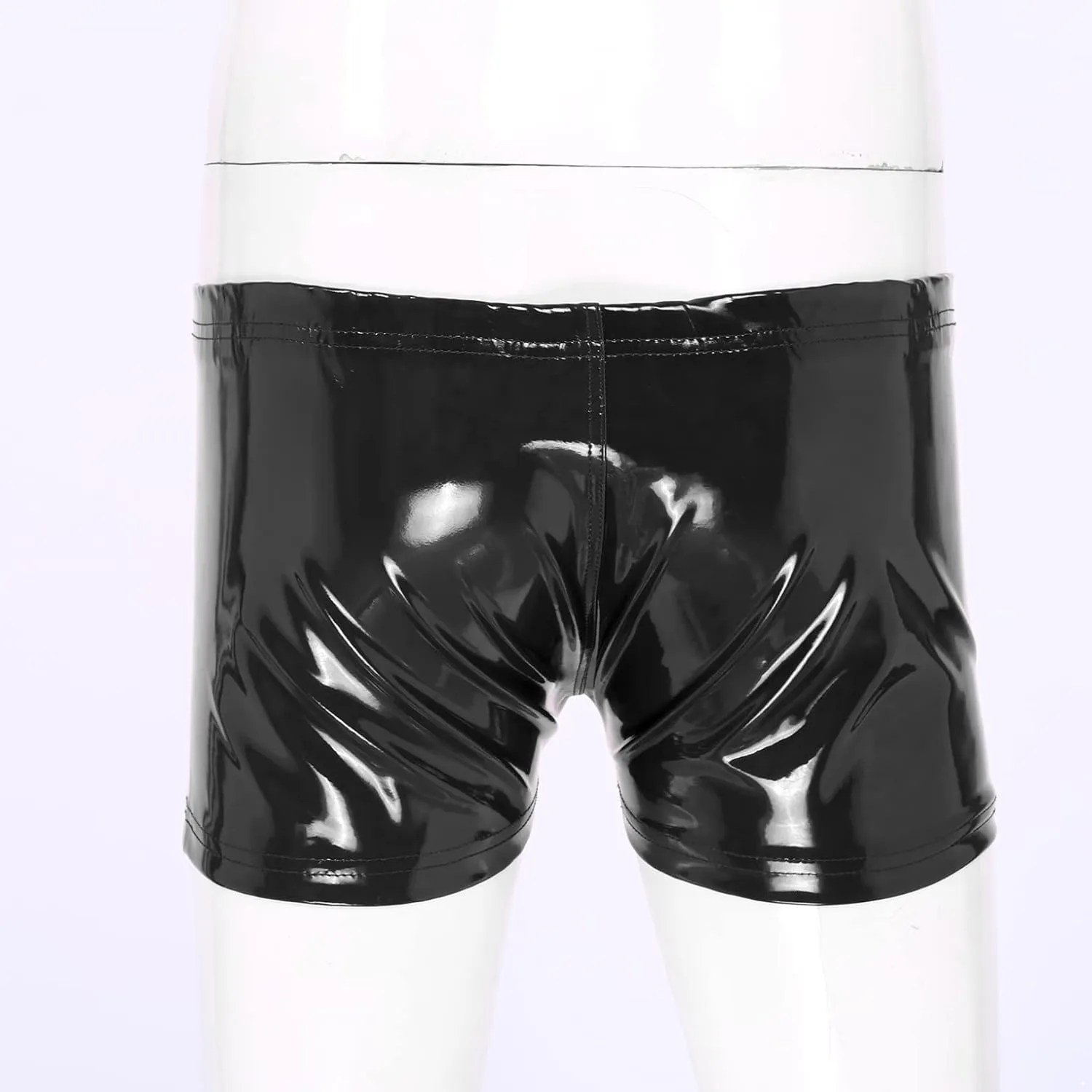Men's Shiny Metallic PVC Leather Shorts Zipper Front Bulge Pouch Boxer Briefs Club Hot Pants