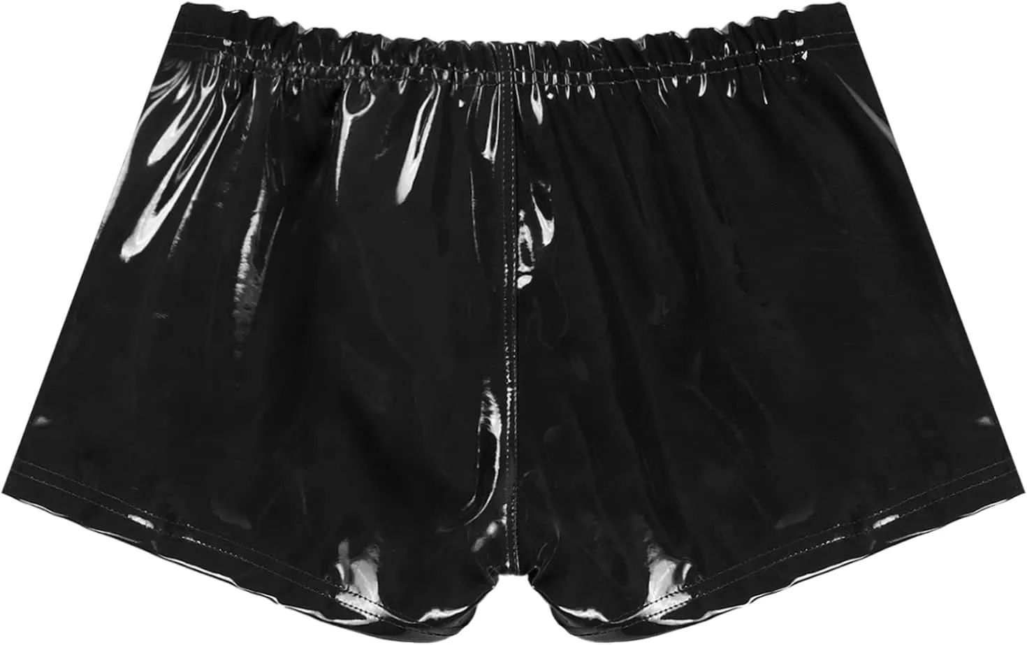 Men's Shiny Metallic PVC Leather Shorts Zipper Front Bulge Pouch Boxer Briefs Club Hot Pants