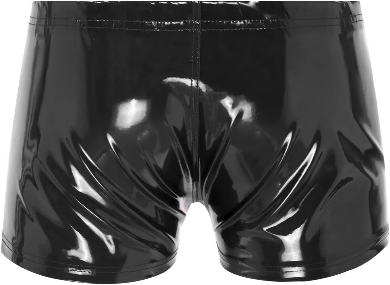 Men's Shiny Metallic PVC Leather Shorts Zipper Front Bulge Pouch Boxer Briefs Club Hot Pants