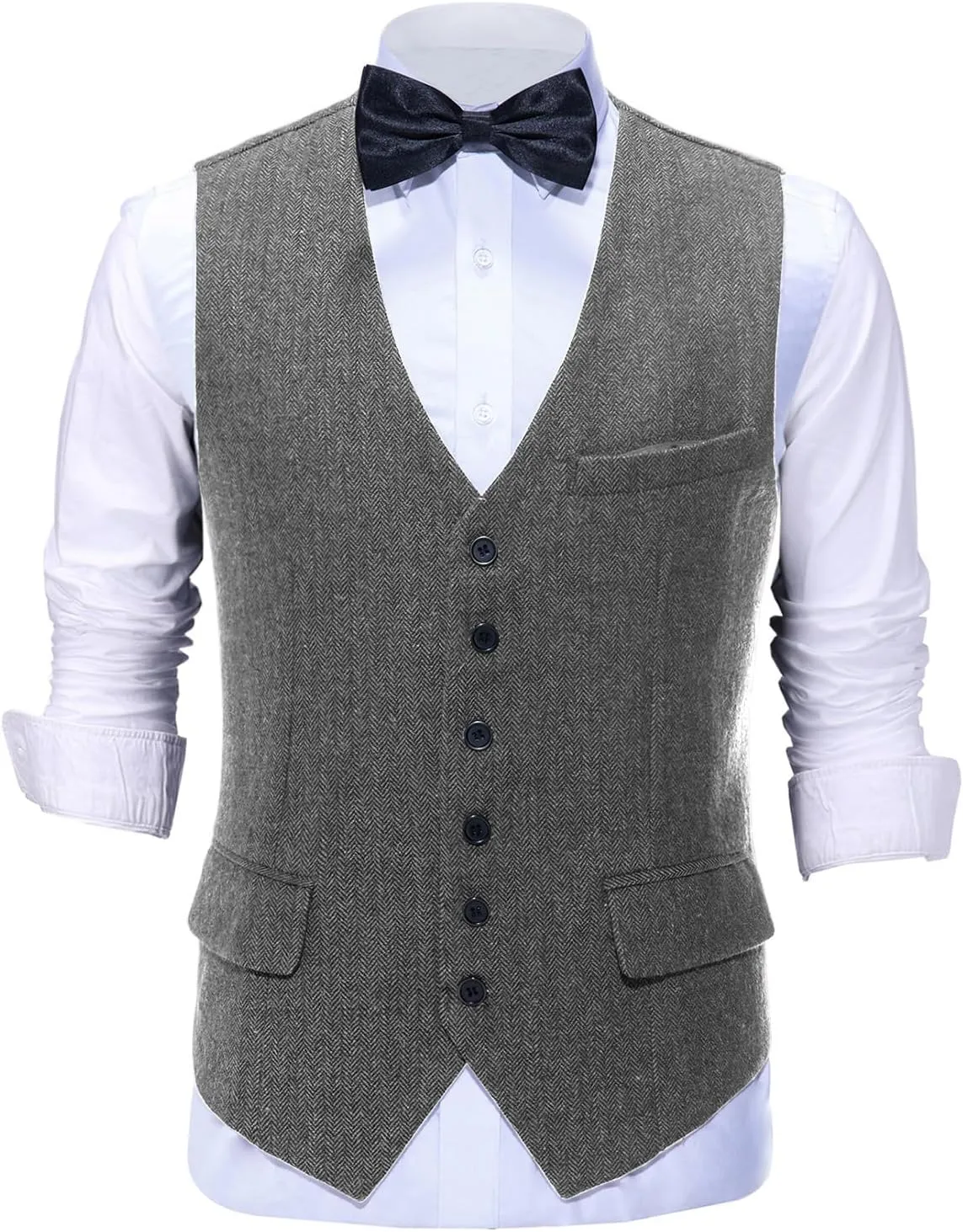 Mens Tweed Herringbone Wedding Suit Prom Tuxedos 3 Piece Peak Lapel Dress