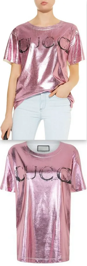 Metallic Faded Logo Print T-Shirt
