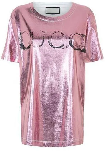Metallic Faded Logo Print T-Shirt