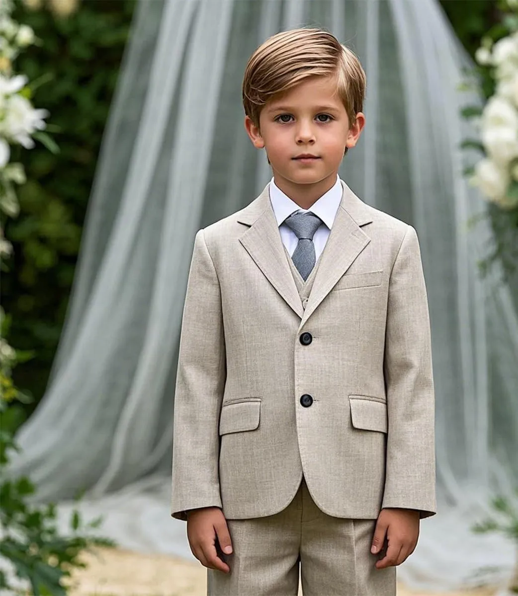 Mi Bo Tong Slim Fit Suit for Boys 3 Pieces Linen Suits Blazer Vest Pants for Wedding Formal Boy Suit Dresswear Tuxedos