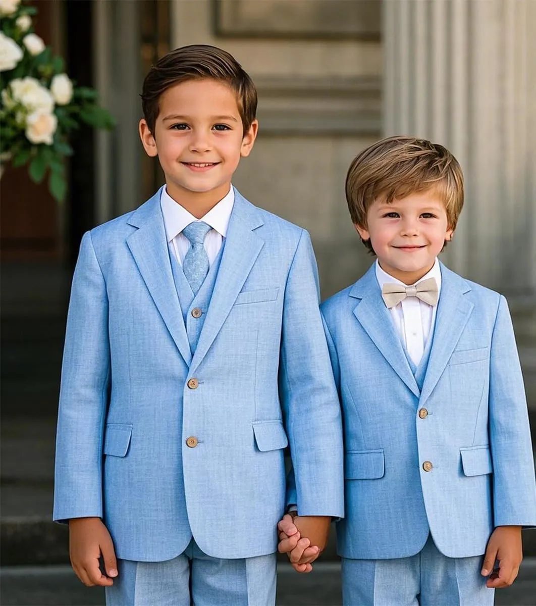 Mi Bo Tong Slim Fit Suit for Boys 3 Pieces Linen Suits Blazer Vest Pants for Wedding Formal Boy Suit Dresswear Tuxedos