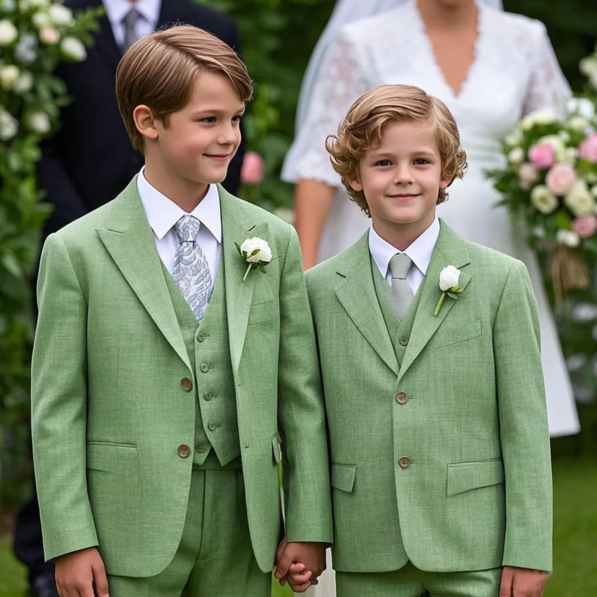 Mi Bo Tong Slim Fit Suit for Boys 3 Pieces Linen Suits Blazer Vest Pants for Wedding Formal Boy Suit Dresswear Tuxedos