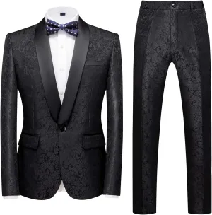MOGU Mens 2 Piece Suit Slim Fit Shawl Lapel Tuxedo for Daily Business Wedding Party (Suit Jacket   Pants)