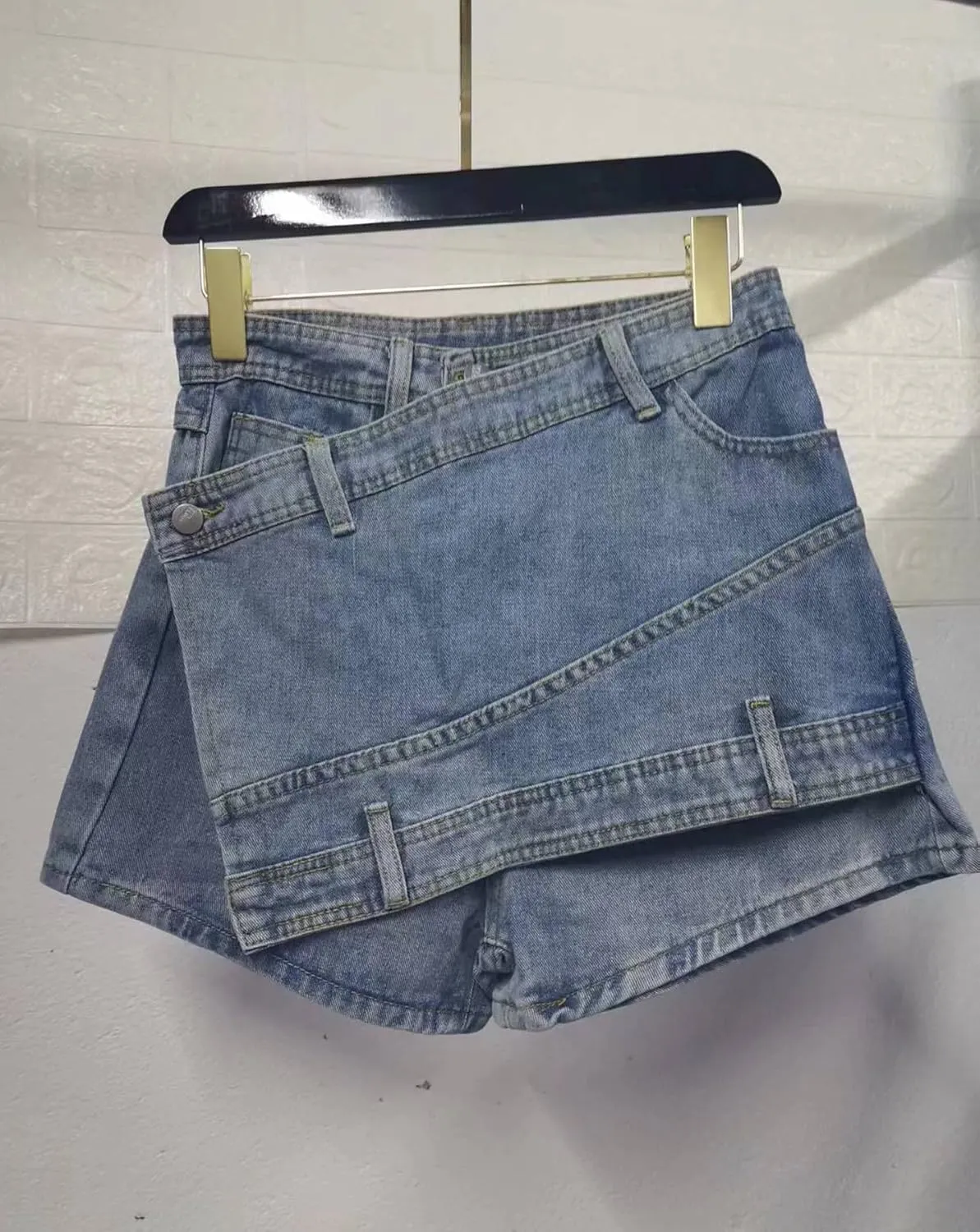 Molisry Women's Denim Shorts Skorts High Waist Double Side Asymmetrical Hem Jean Skort Skirt