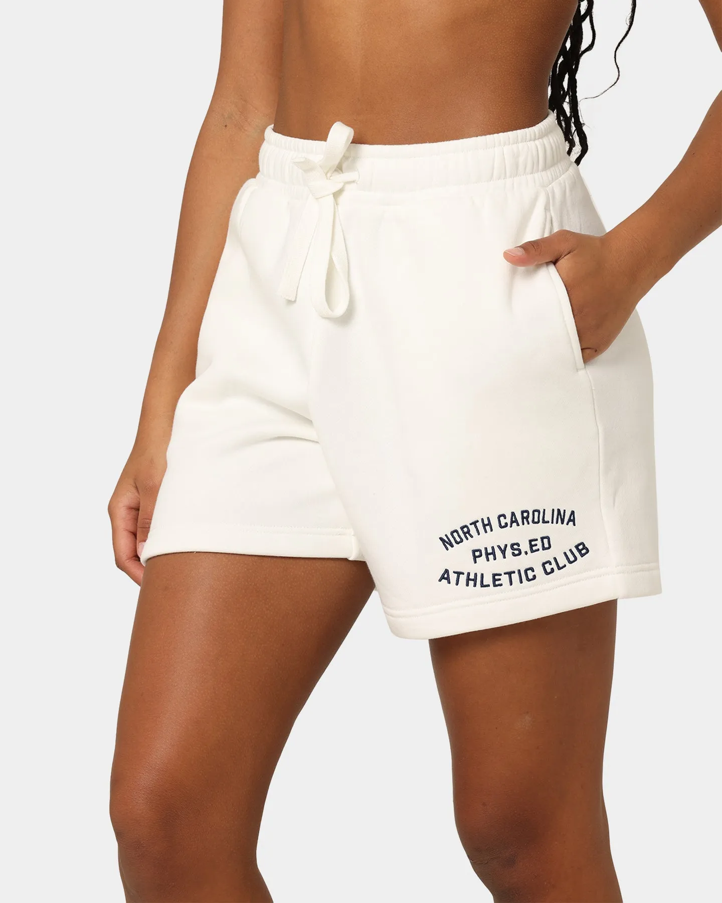 National Collegiate Athletic Association University of North Carolina Tar Heels Women's Athletic High Waisted Shorts Vintage White
