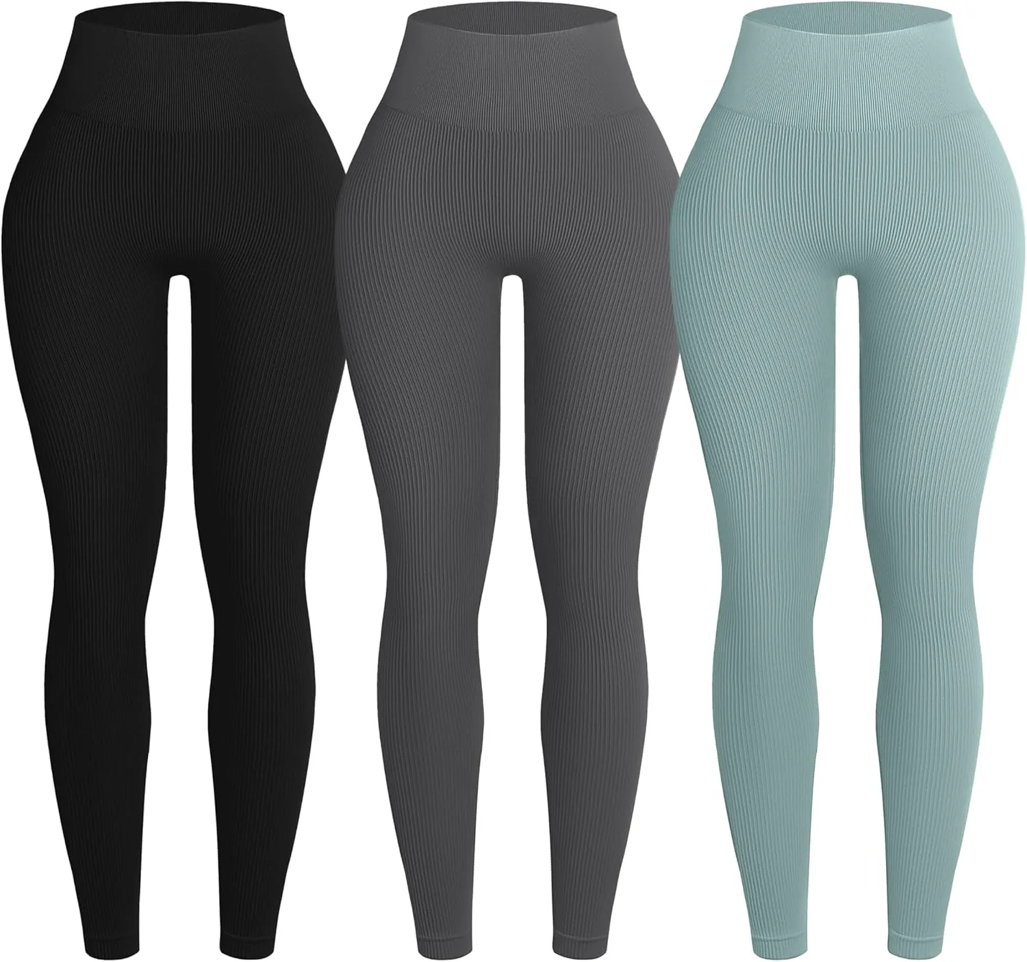 OVESPORT 3 Piece Ribbed Seamless Leggings for Women High Waist Workout Gym Athletic Yoga Pants