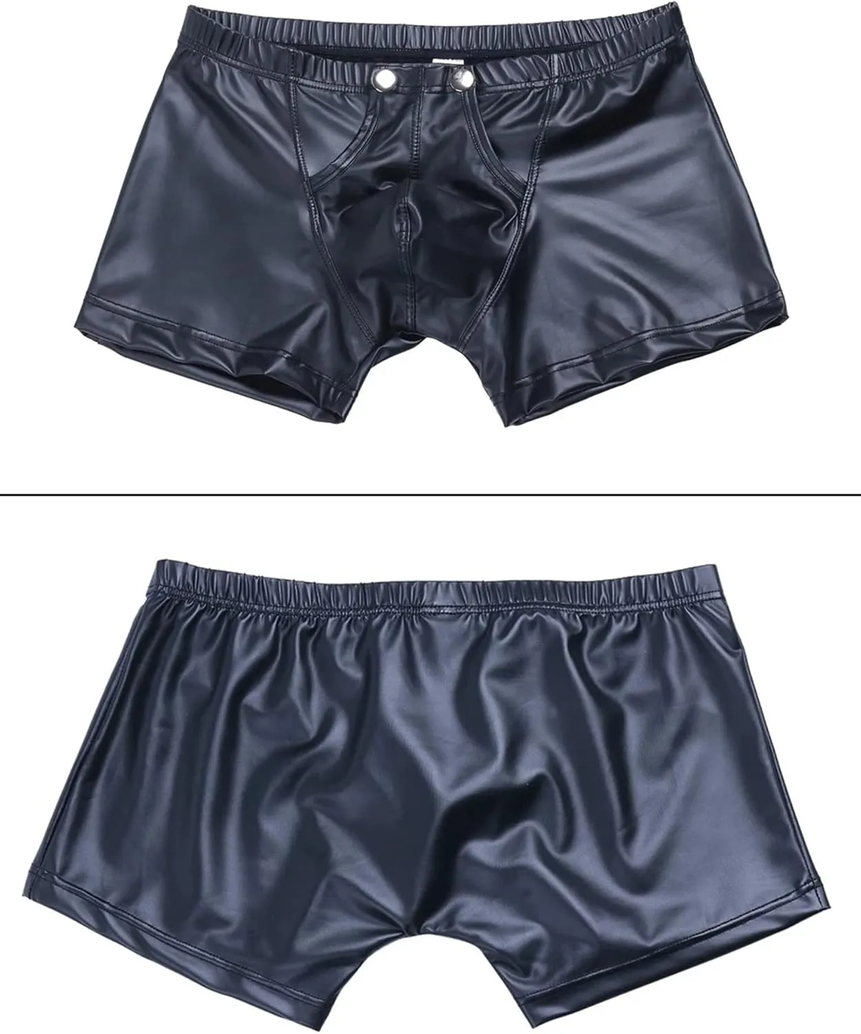 Panegy Mens PVC Leather Boxer, Sexy Open Crotch Zipper Shiny Matte Hot Short Pants (Label L-5XL= US XS-2XL)