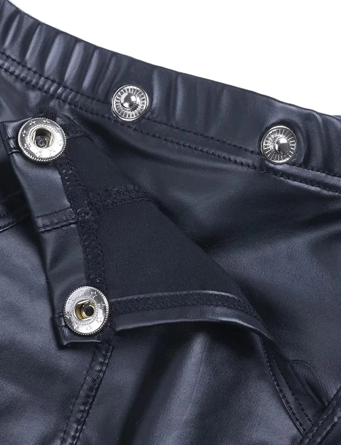 Panegy Mens PVC Leather Boxer, Sexy Open Crotch Zipper Shiny Matte Hot Short Pants (Label L-5XL= US XS-2XL)