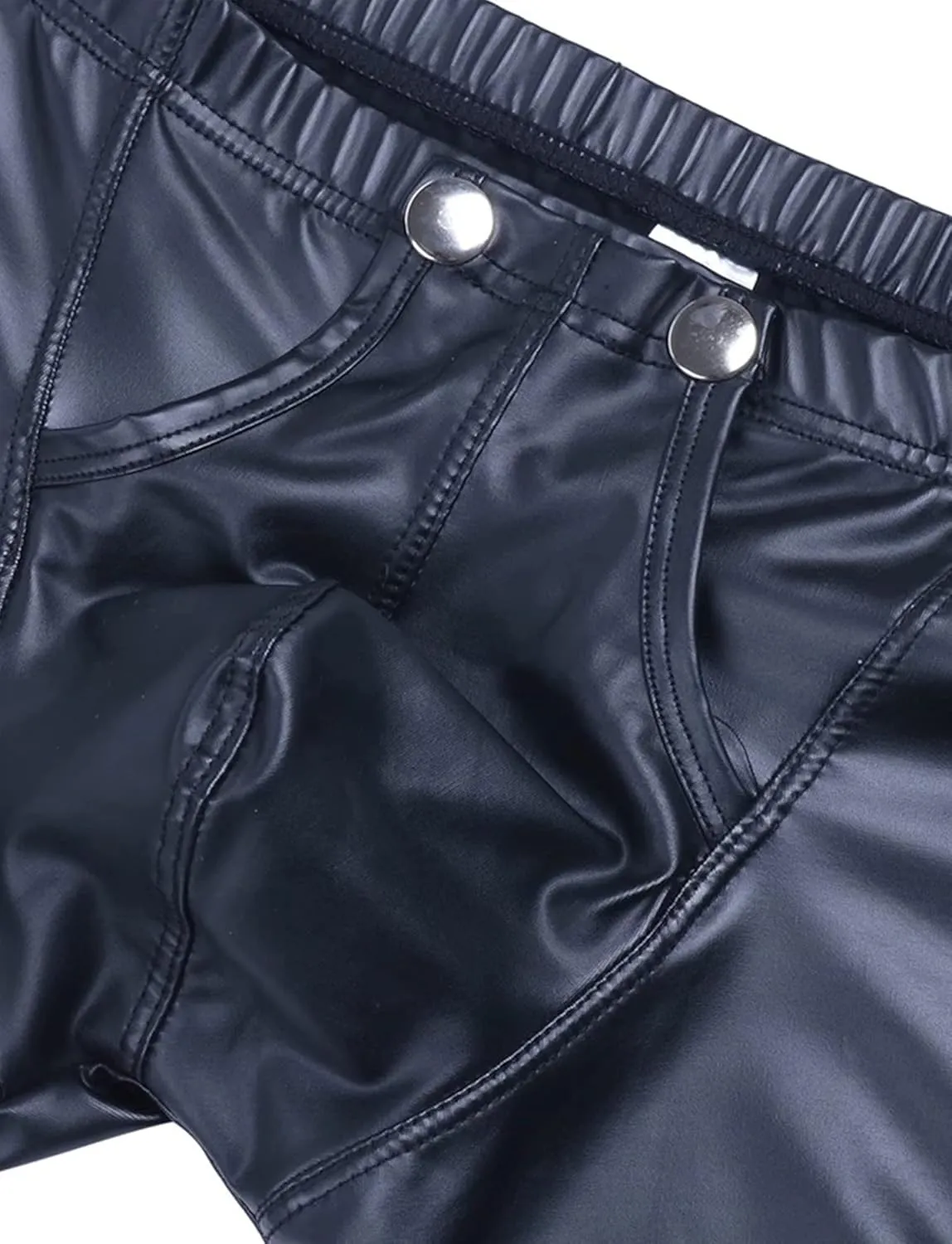 Panegy Mens PVC Leather Boxer, Sexy Open Crotch Zipper Shiny Matte Hot Short Pants (Label L-5XL= US XS-2XL)