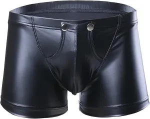 Panegy Mens PVC Leather Boxer, Sexy Open Crotch Zipper Shiny Matte Hot Short Pants (Label L-5XL= US XS-2XL)