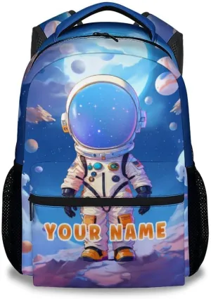 Personalized Astronaut School Backpack for Boys - 17 Inch Colorful Backpacks for Teens - Lightweight Funny Bookbag for Highschool