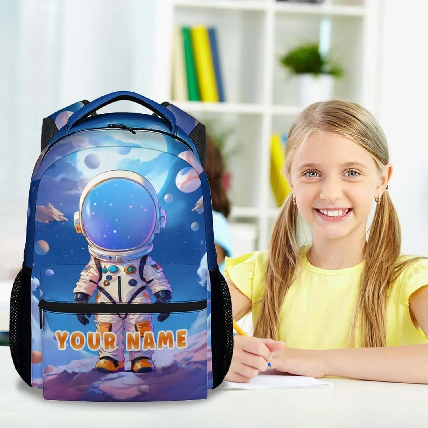Personalized Astronaut School Backpack for Boys - 17 Inch Colorful Backpacks for Teens - Lightweight Funny Bookbag for Highschool