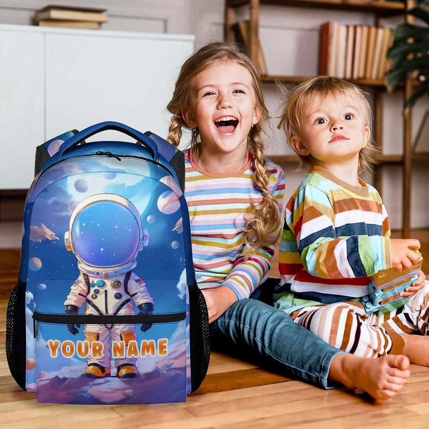 Personalized Astronaut School Backpack for Boys - 17 Inch Colorful Backpacks for Teens - Lightweight Funny Bookbag for Highschool