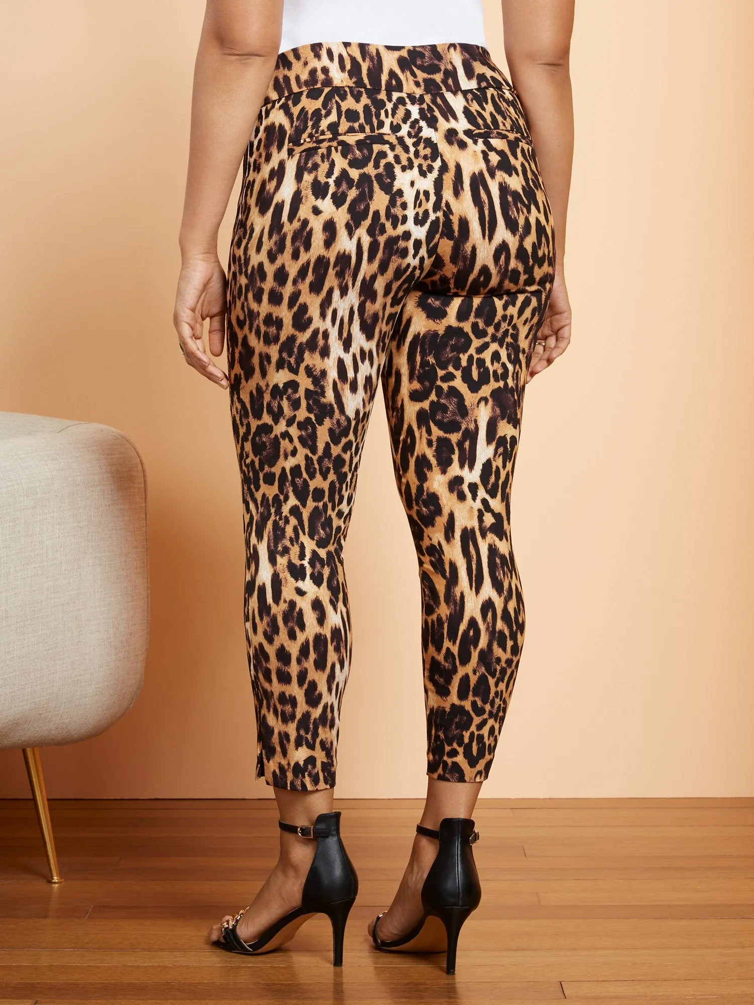 Petite Whitney High-Waisted Pull-On Slim-Leg Ankle Pant- Leopard-Print