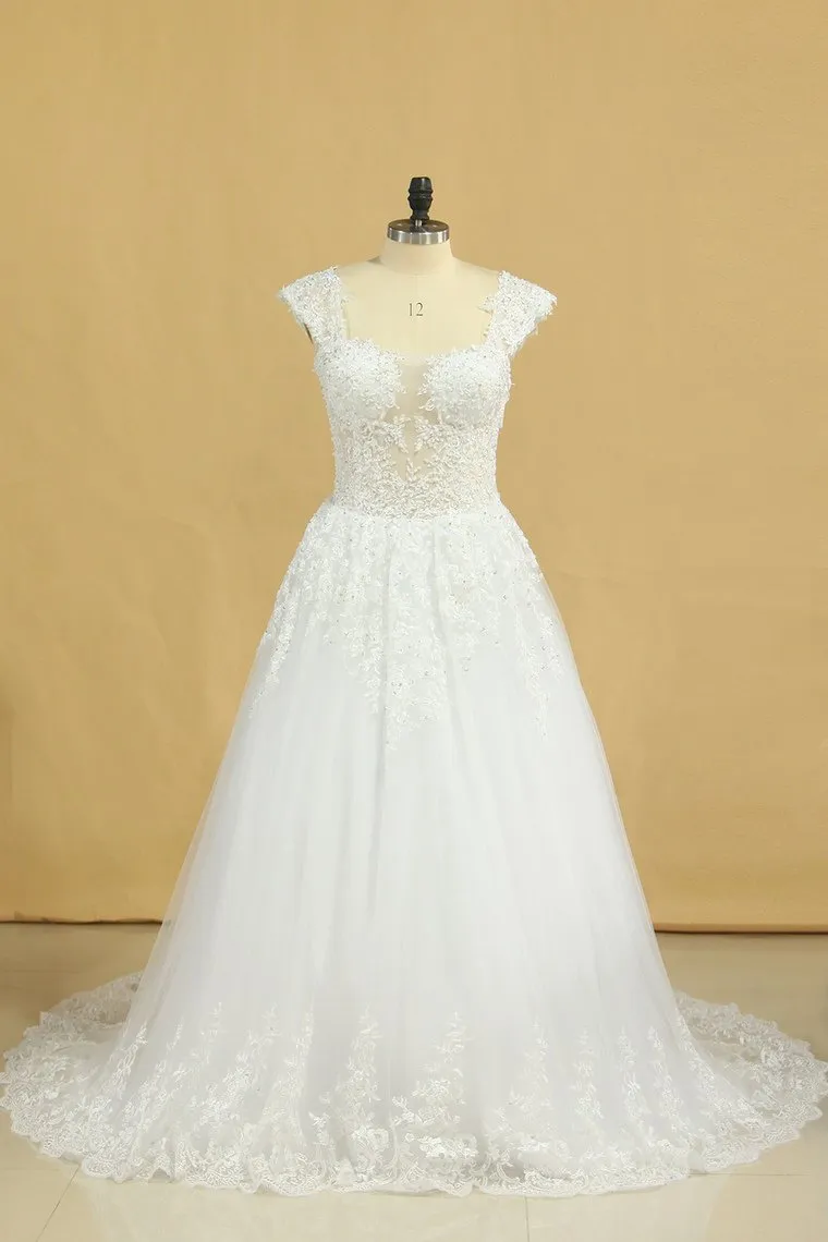 Plus Size Bridal Dresses A-Line Off The Shoulder Tulle Court Train White Zipper Back
