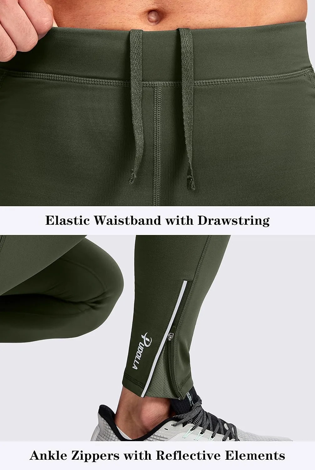 Pudolla Men's Thermal Running Tights with 3 Zipper Pockets Workout Compression Leggings Cycling Pants for Men Hiking Jogging
