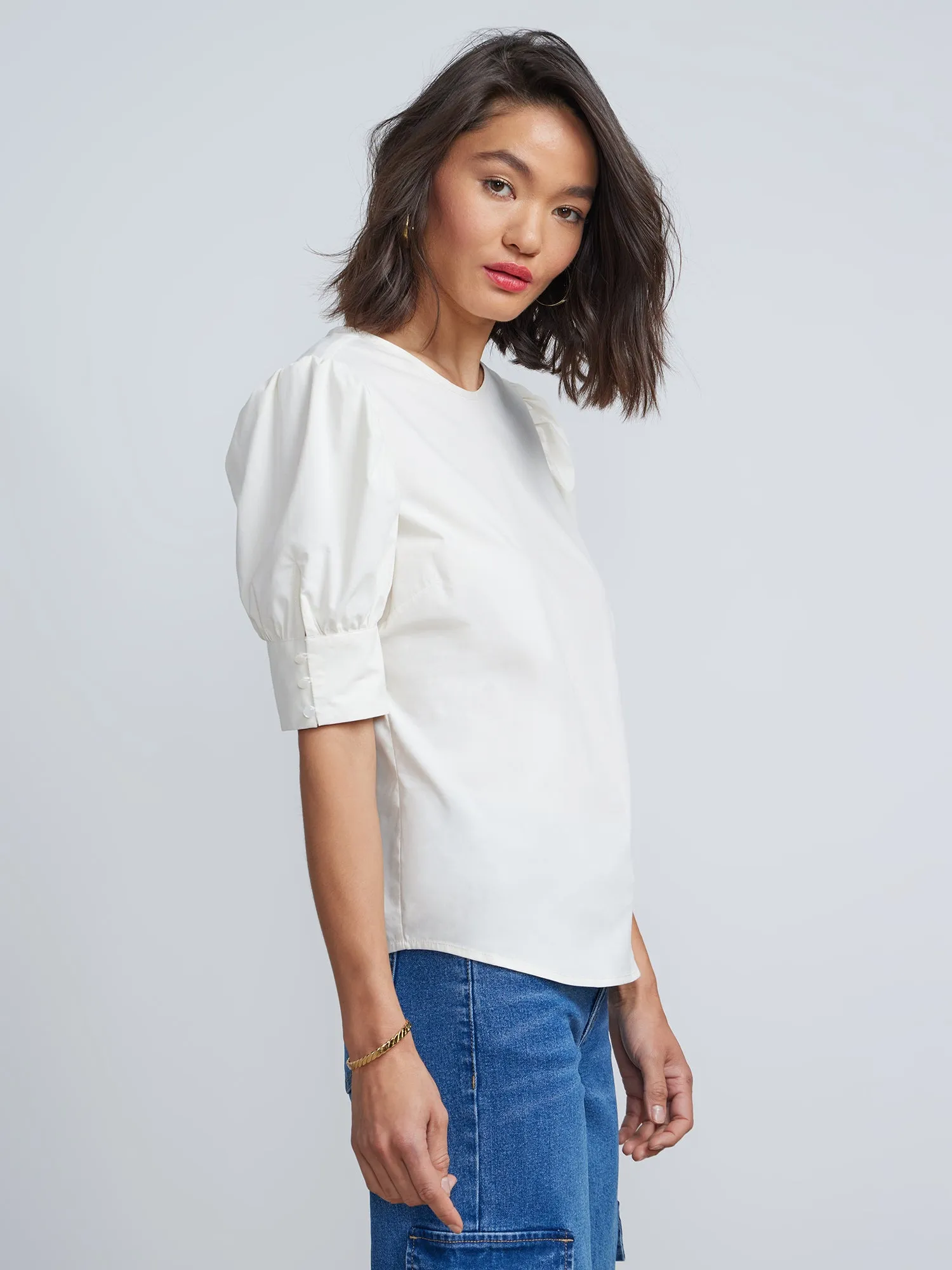 Puff-Sleeve Poplin Top