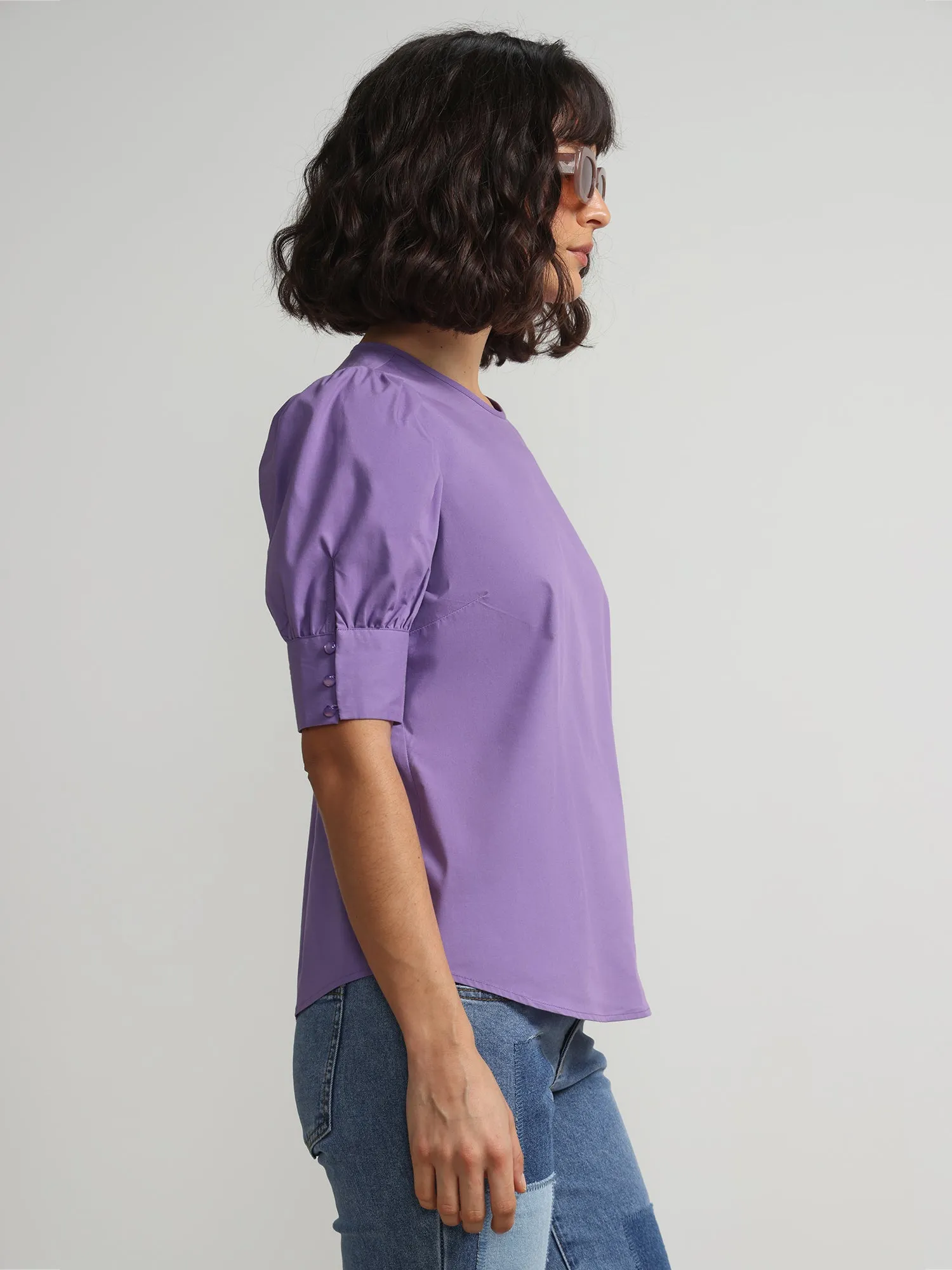Puff-Sleeve Poplin Top