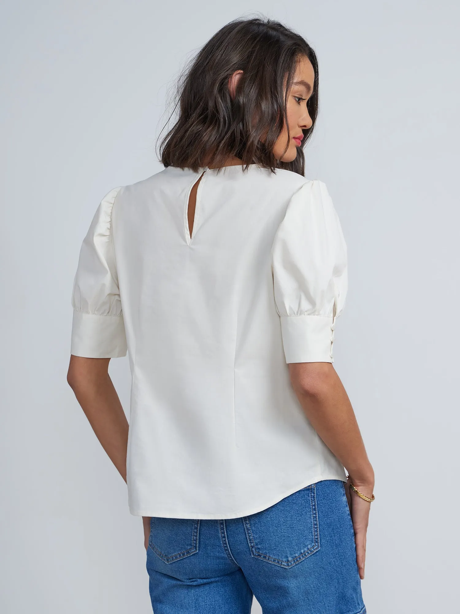Puff-Sleeve Poplin Top