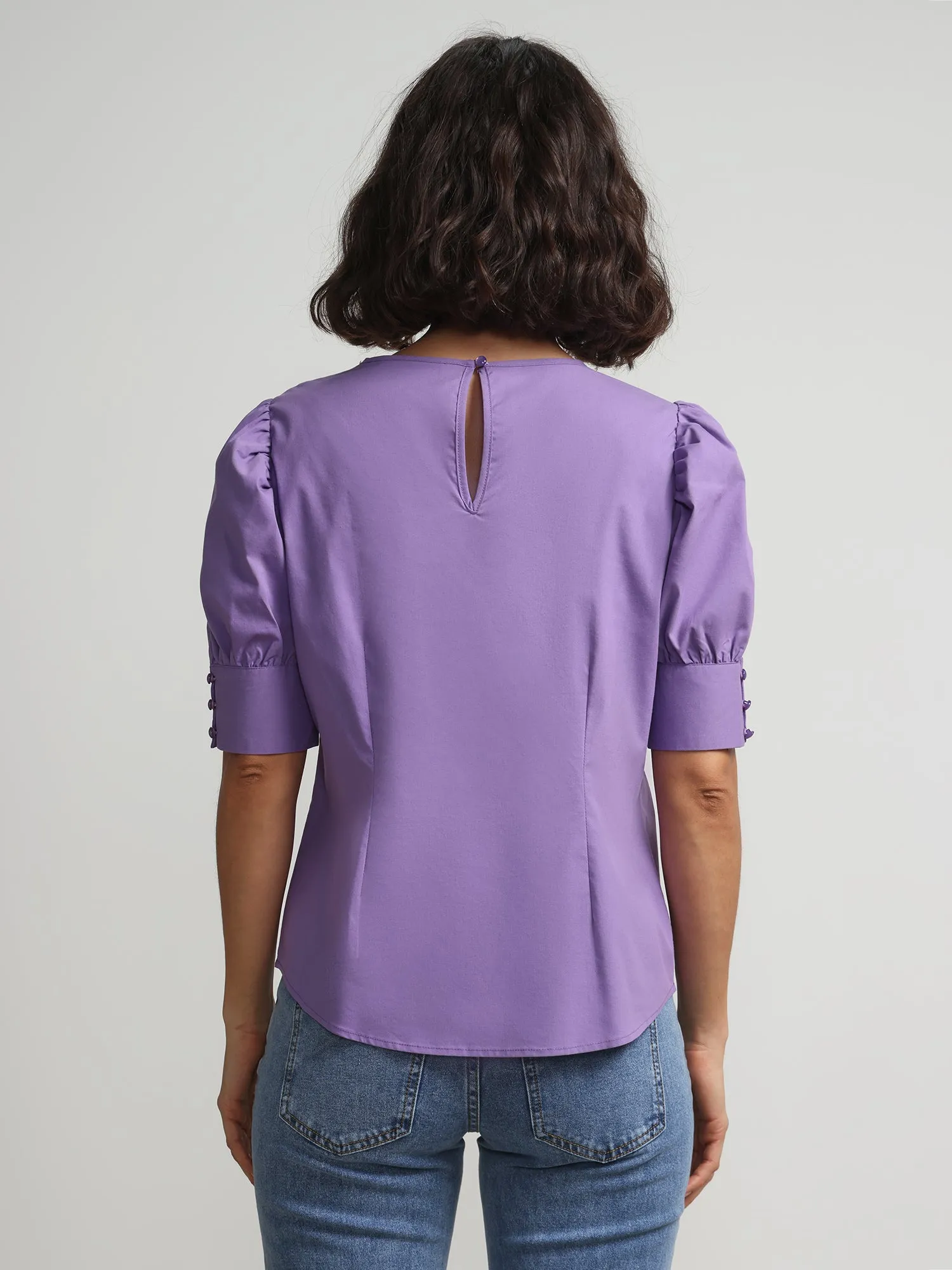 Puff-Sleeve Poplin Top