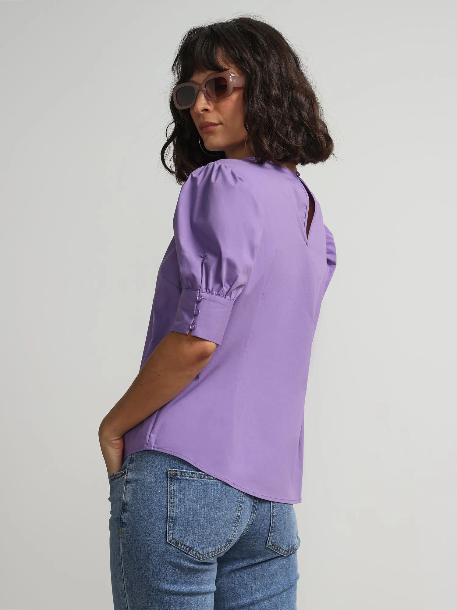 Puff-Sleeve Poplin Top