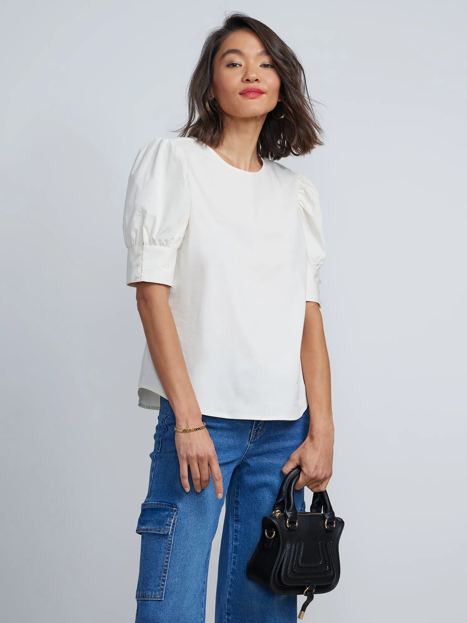 Puff-Sleeve Poplin Top