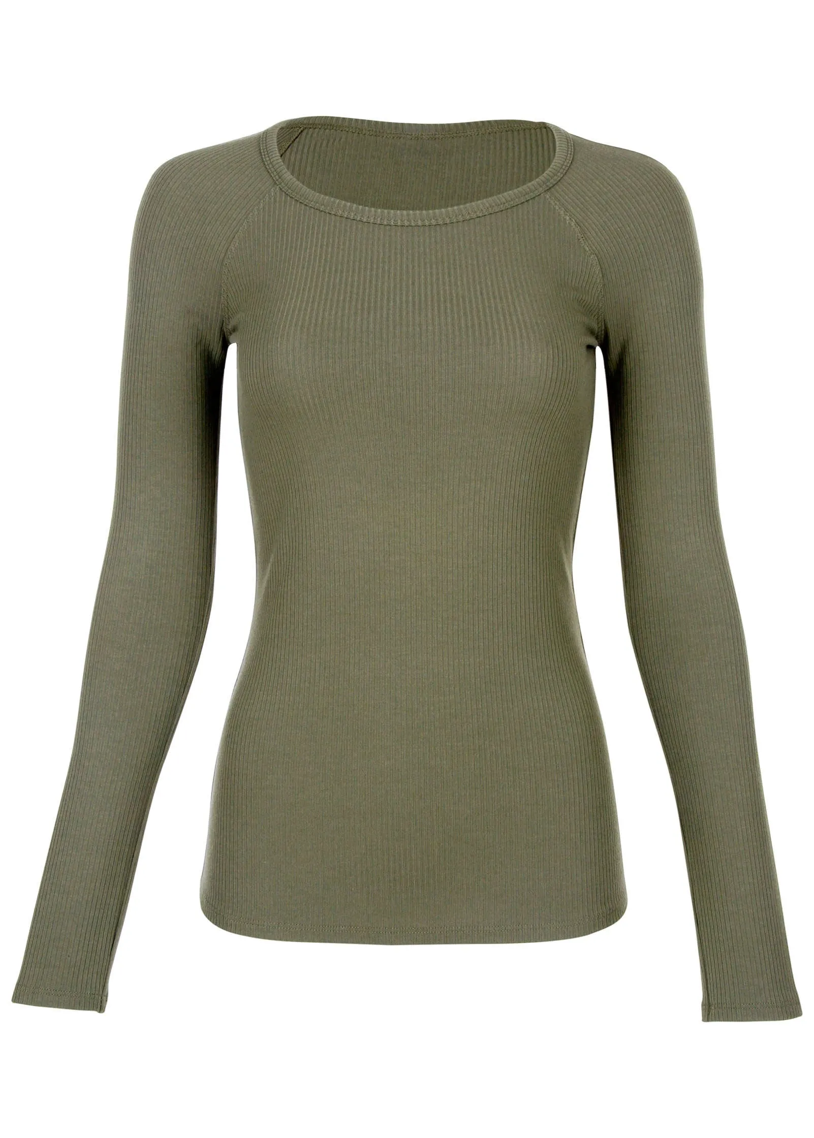 Ribbed Crew Neck Top - Olive