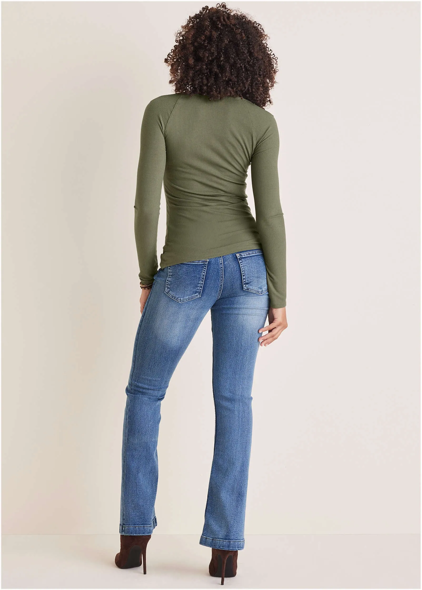 Ribbed Crew Neck Top - Olive