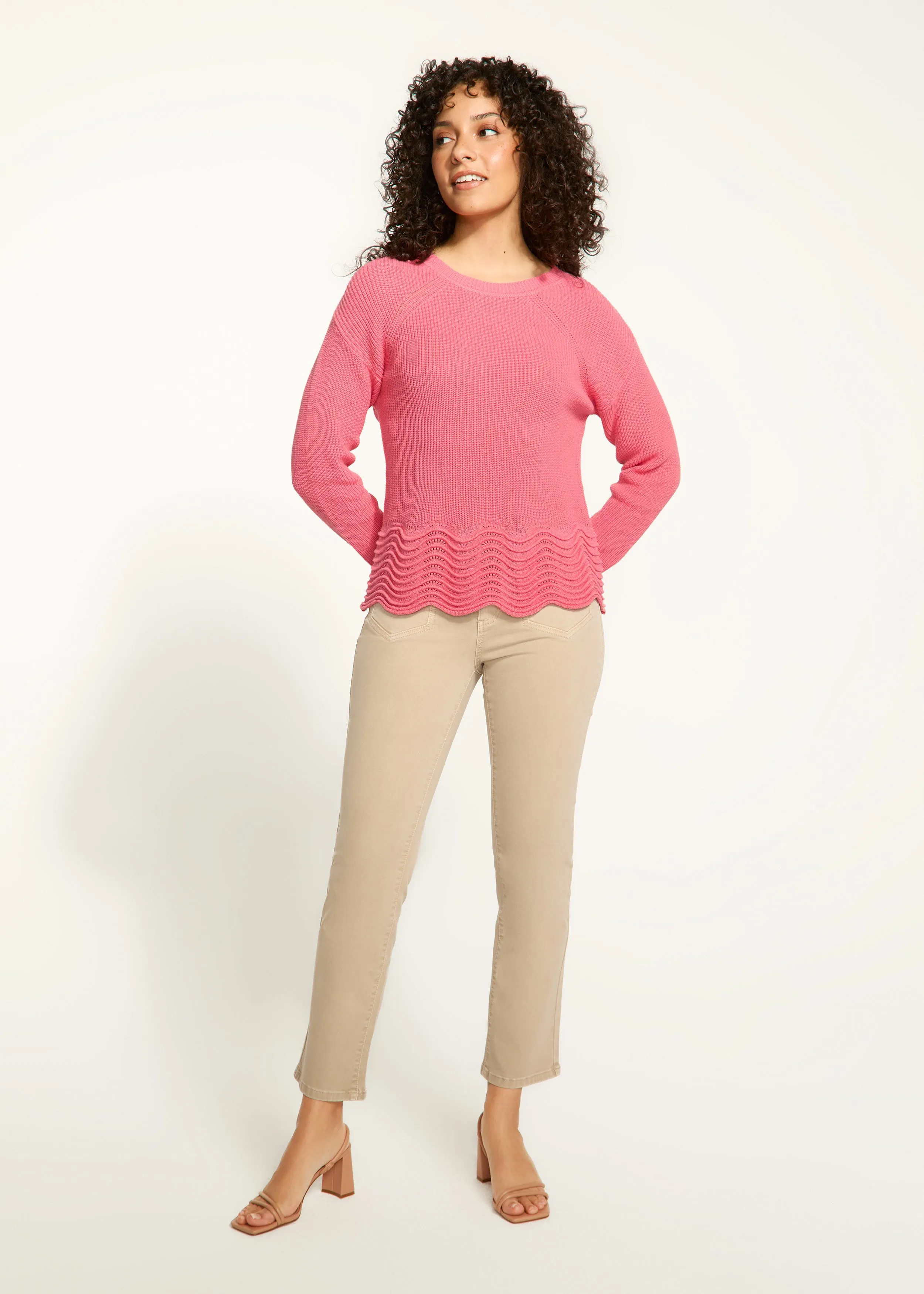 Scalloped Hem Sweater, Coral