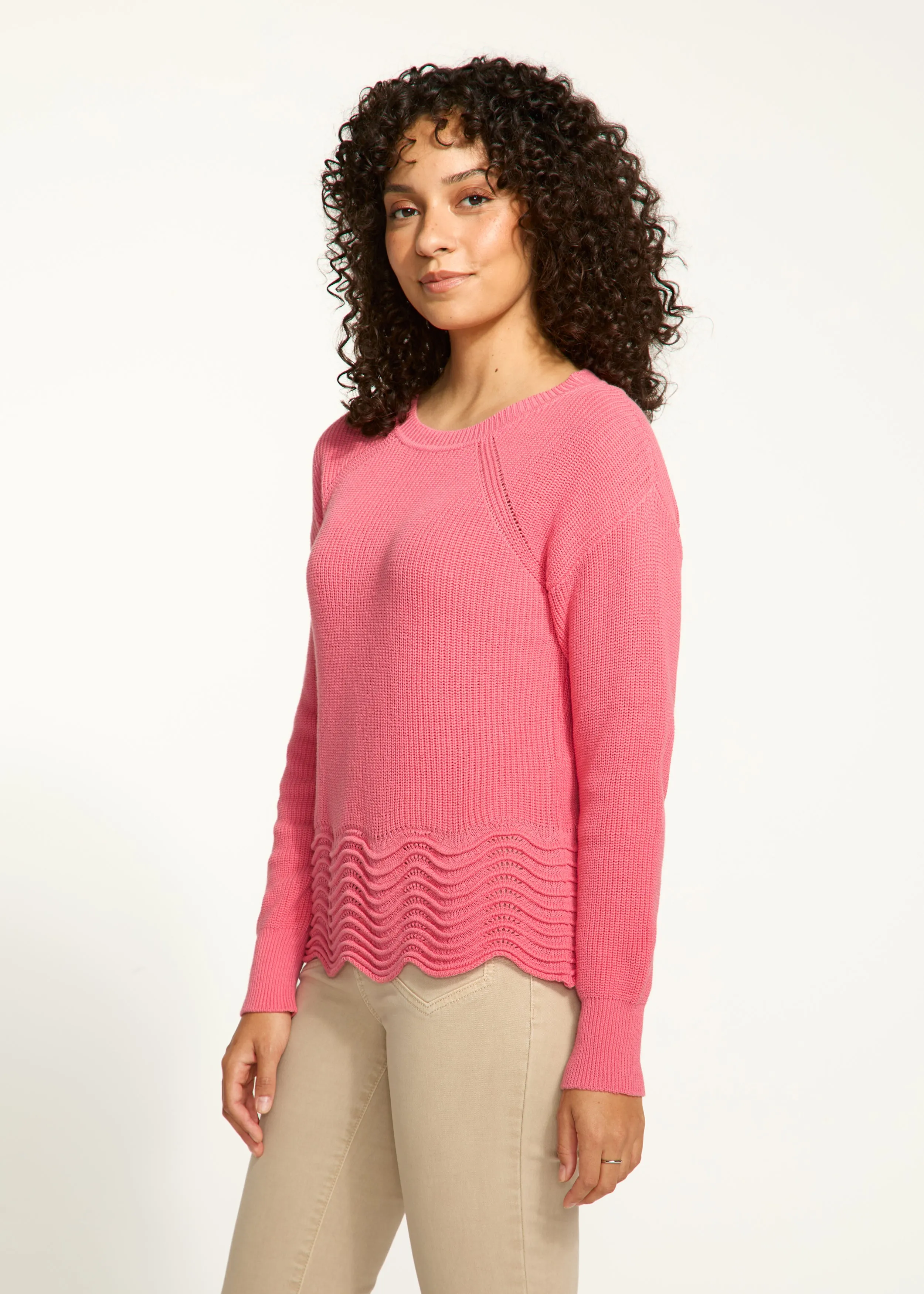 Scalloped Hem Sweater, Coral