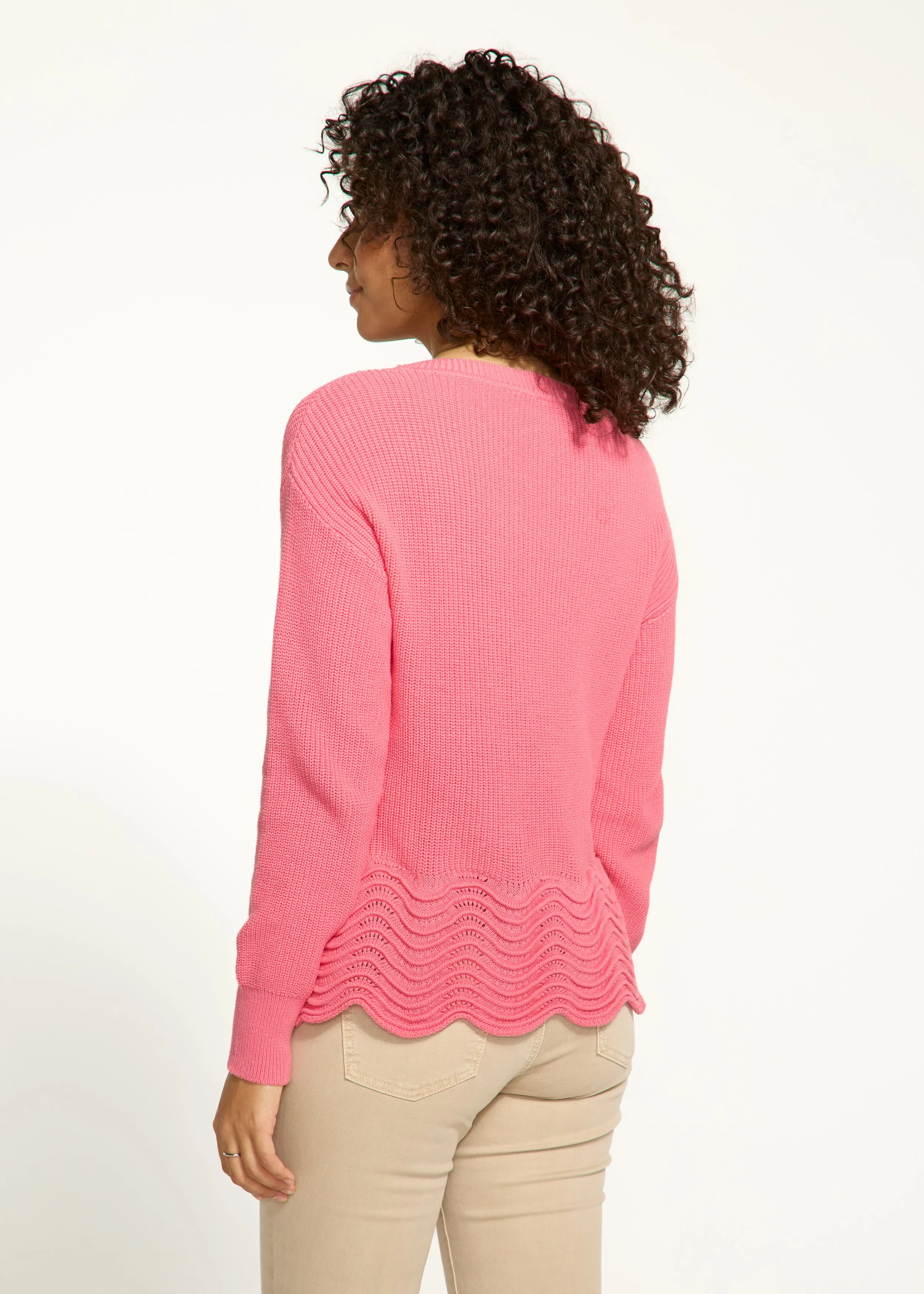 Scalloped Hem Sweater, Coral