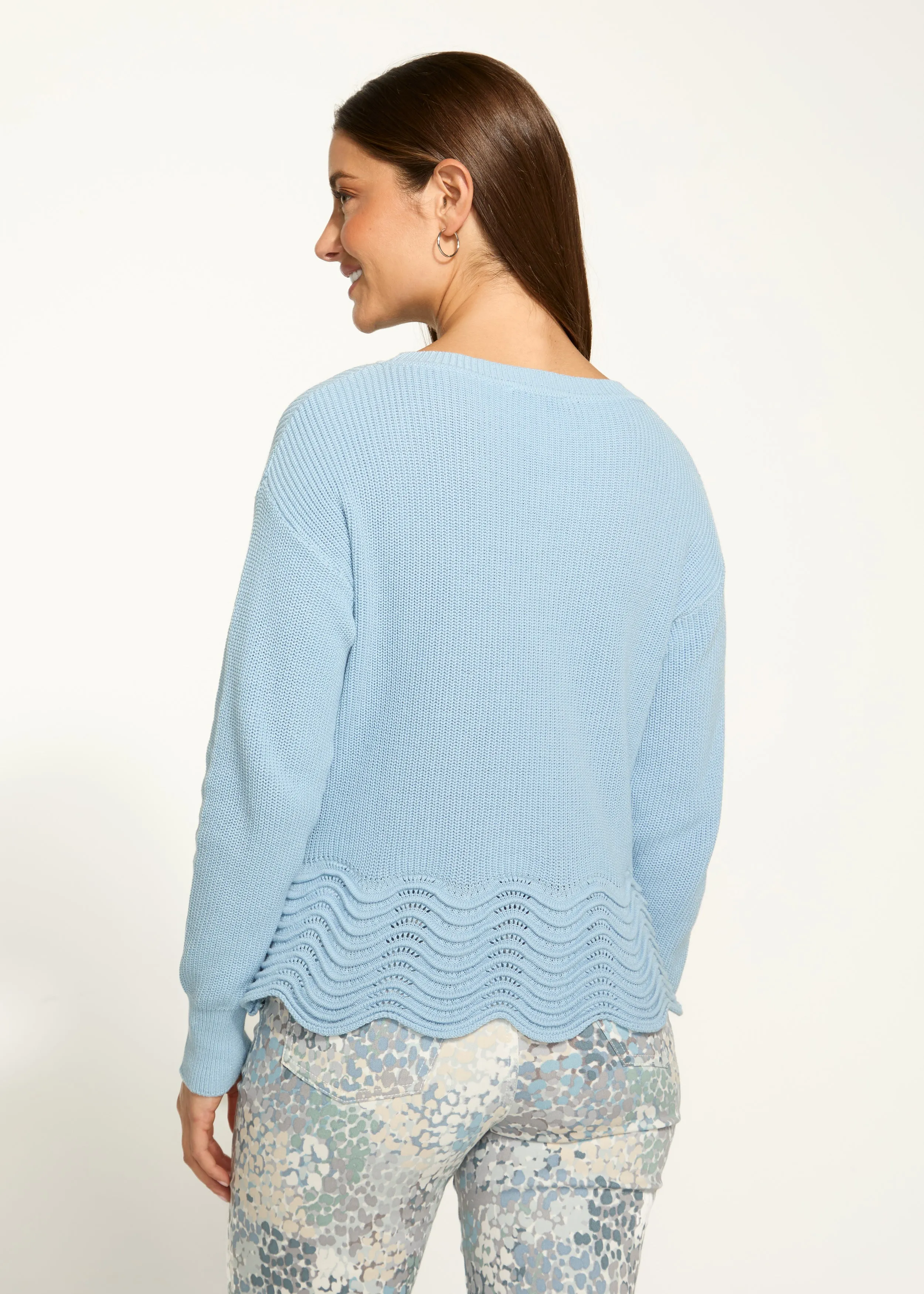 Scalloped Hem Sweater, Indigo