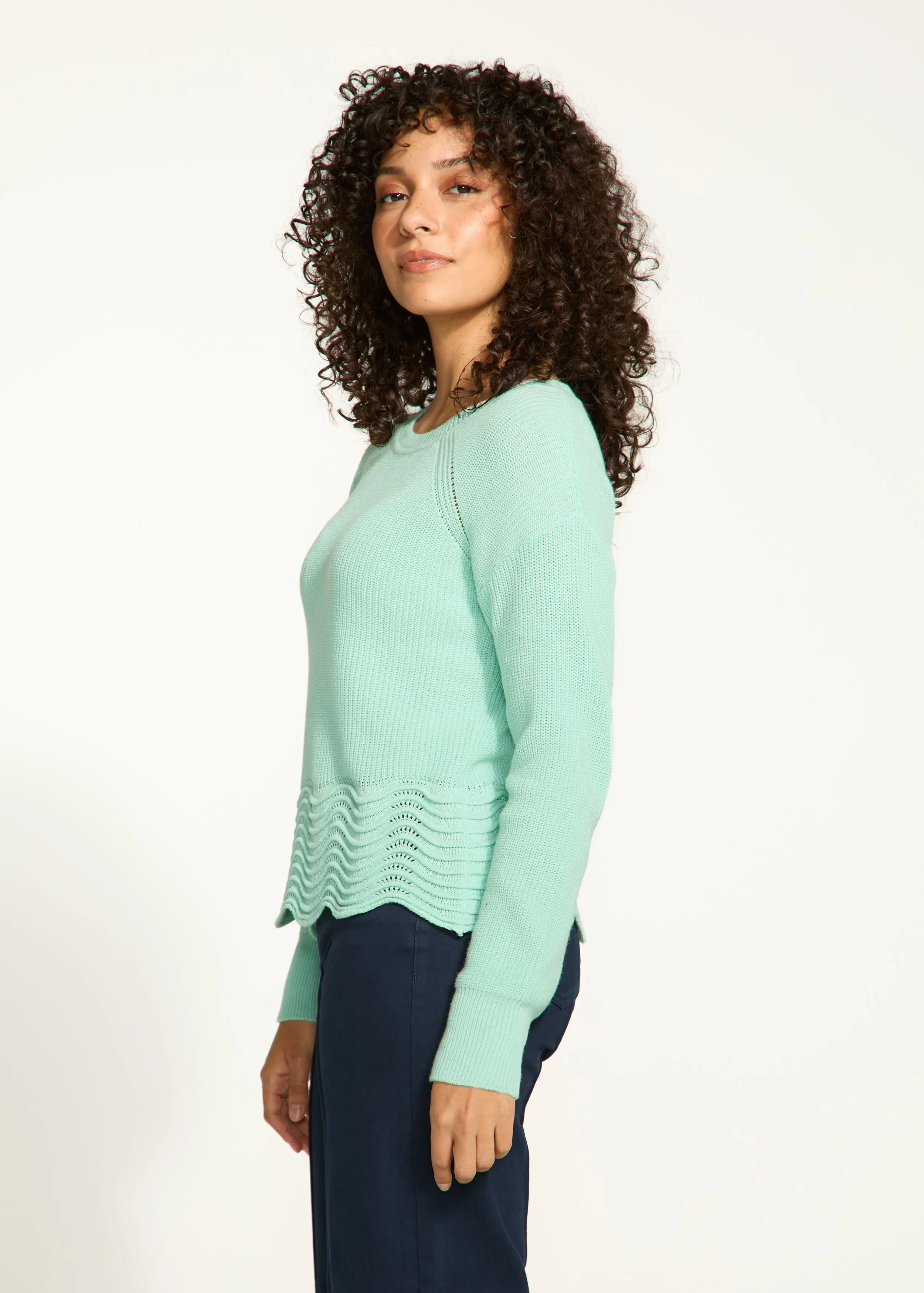 Scalloped Hem Sweater, Light Patina